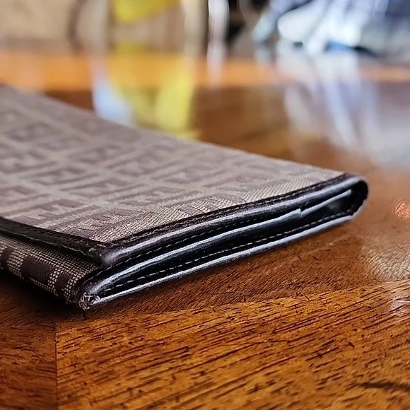 Vintage Fendi Brown & Beige Zucchino Canvas & Leather Continental Wallet - Picture 8 of 17